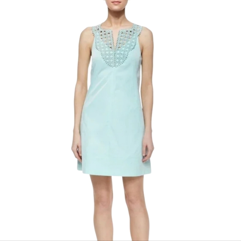 Nanette Lepore Aqua Sleeveless Lace Inset Shift Dress Size 10